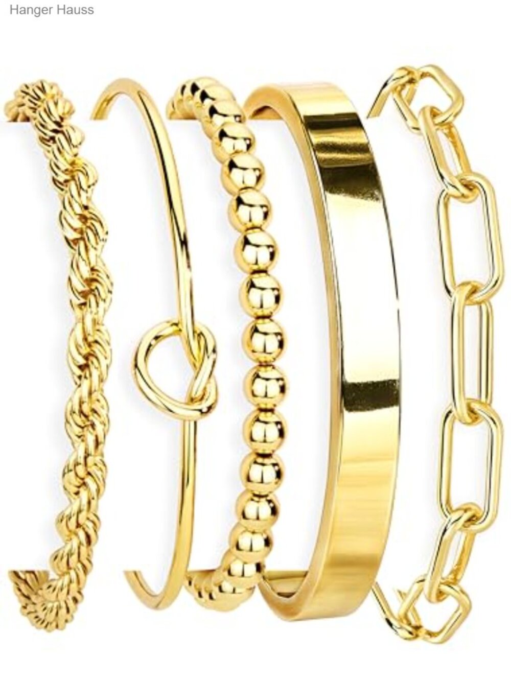 Gold Plated Stainless Steel Chunky Cuff Bracelet Set for Women